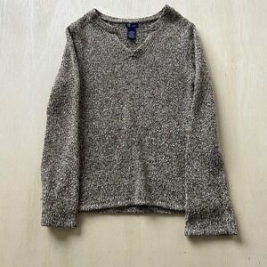 Y2K SO Sweater Womens Large Brown V Neck Boucle Knit Long Sleeve Textured